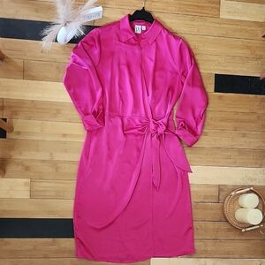 Worthington Pink Dolman Sleeve Tie Front Dress. Size XL.
